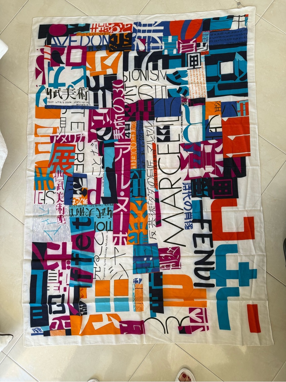 AUTHENTIC FENDI Vintage 2000s multicolor ABSTRACT ART scarf/sarong voile shawl - Picture 6 of 14